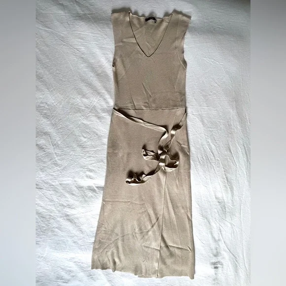 MNG Nude Belted Knit Midi Dress - Picture 3 of 8